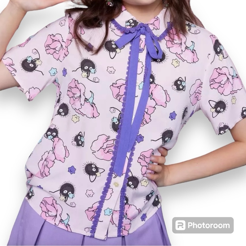 Studio Ghibli Spirited Away Soot Sprites Floral Woven Button-Up